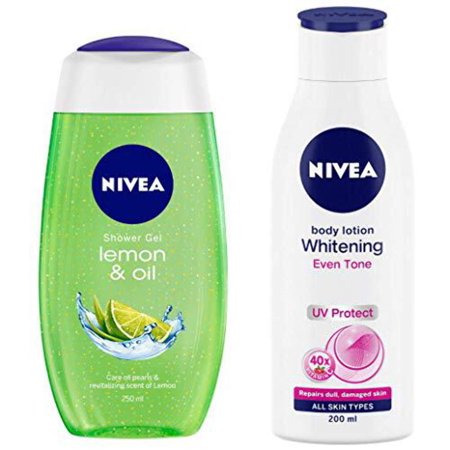 [BATH017] NIVEA Shower Gel Lemon Oil Body Wash Women 250ml and NIVEA Body Lotion Whitening Even Tone UV Protect 200ml