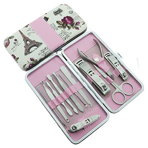 [520363374414] 12pcs Flower Series Stainless Steel Manicure Pedicure Set ,Travel & Grooming Set, Personal Care Tools, Nail Scissors Nail Clippers Kit with Leathe